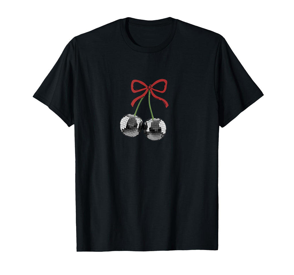 Maroon Red Bow Disco Cherry Balls T-Shirt - Trendy Graphic for Adults - T-Shirt, Sweatshirt, Hoodie