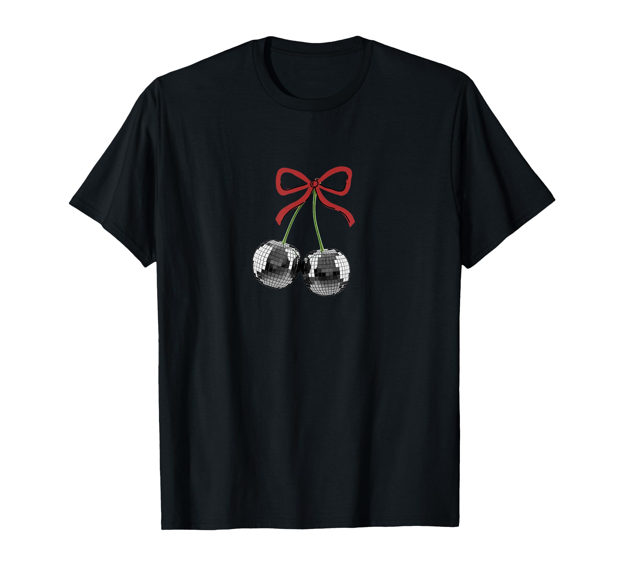 Maroon Red Bow Disco Cherry Balls T-Shirt - Trendy Graphic for Adults - T-Shirt, Sweatshirt, Hoodie