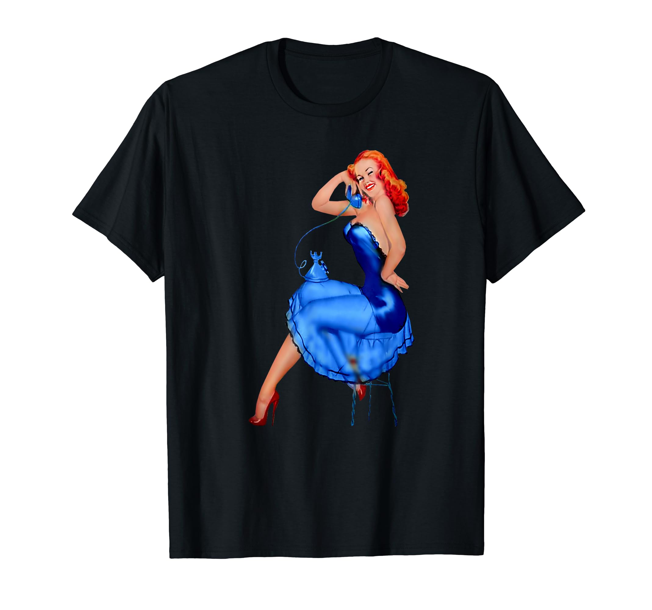 1940 Pin Up Blue Dress Americana Heels T-Shirt - Unique Graphic Men Women - T-Shirt, Sweatshirt, Hoodie