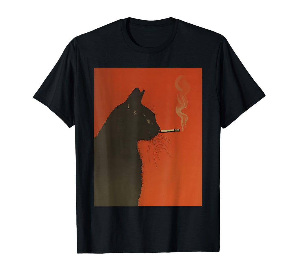 Smoking Black Cat Moody Noir Cat T-Shirt - Minimalist Print for Adults - T-Shirt, Sweatshirt, Hoodie