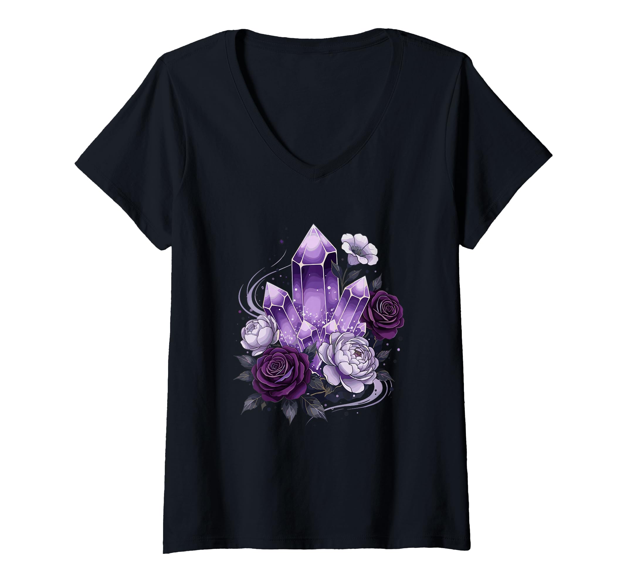 Womens Amethyst Crystal Cluster T-Shirt - Minimalist Print for Adults - T-Shirt, Sweatshirt, Hoodie
