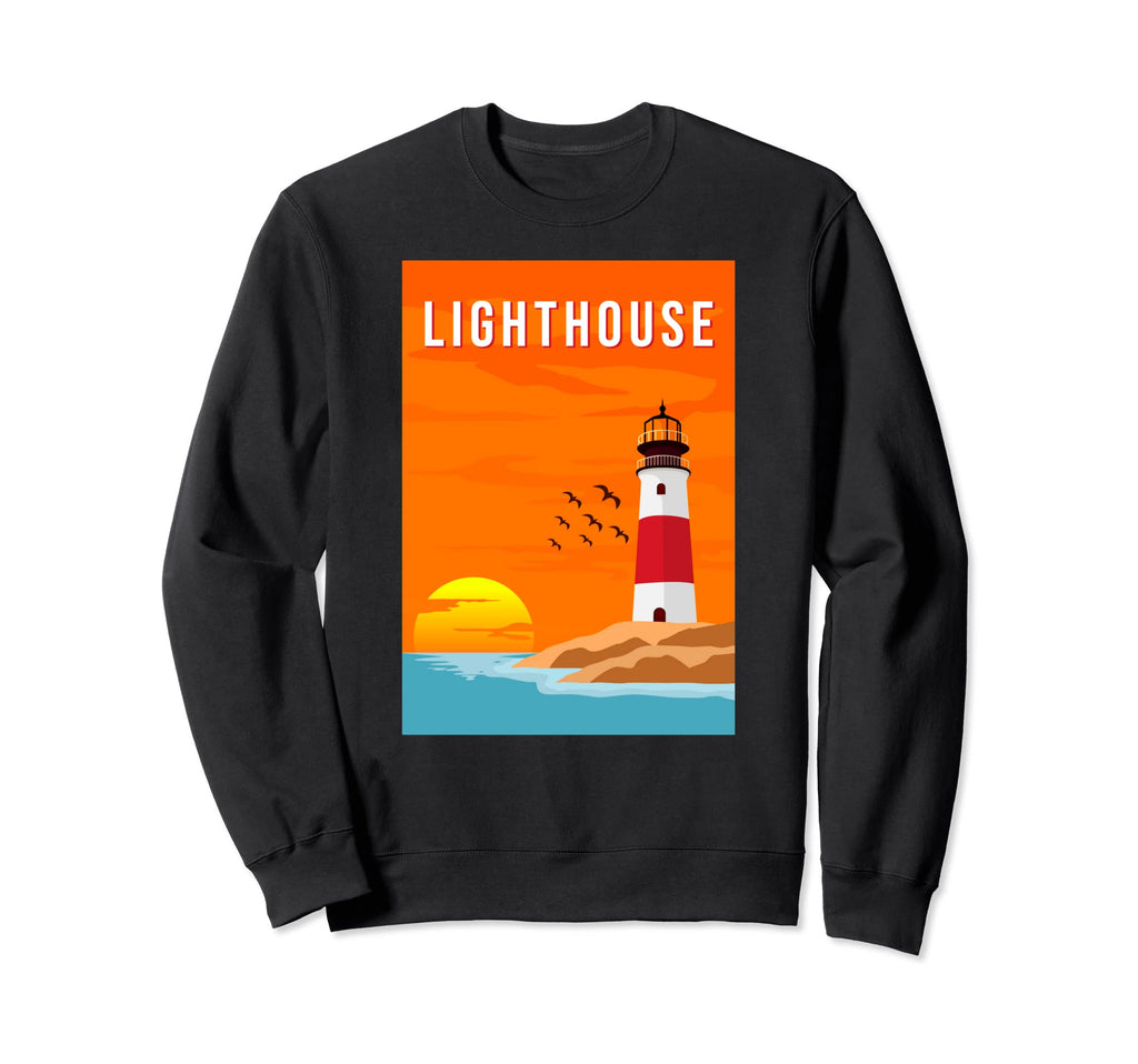 Lighthouse Ocean Shore Sunset Sweatshirt - Aesthetic Graphic for Adults - T-Shirt, Sweatshirt, Hoodie