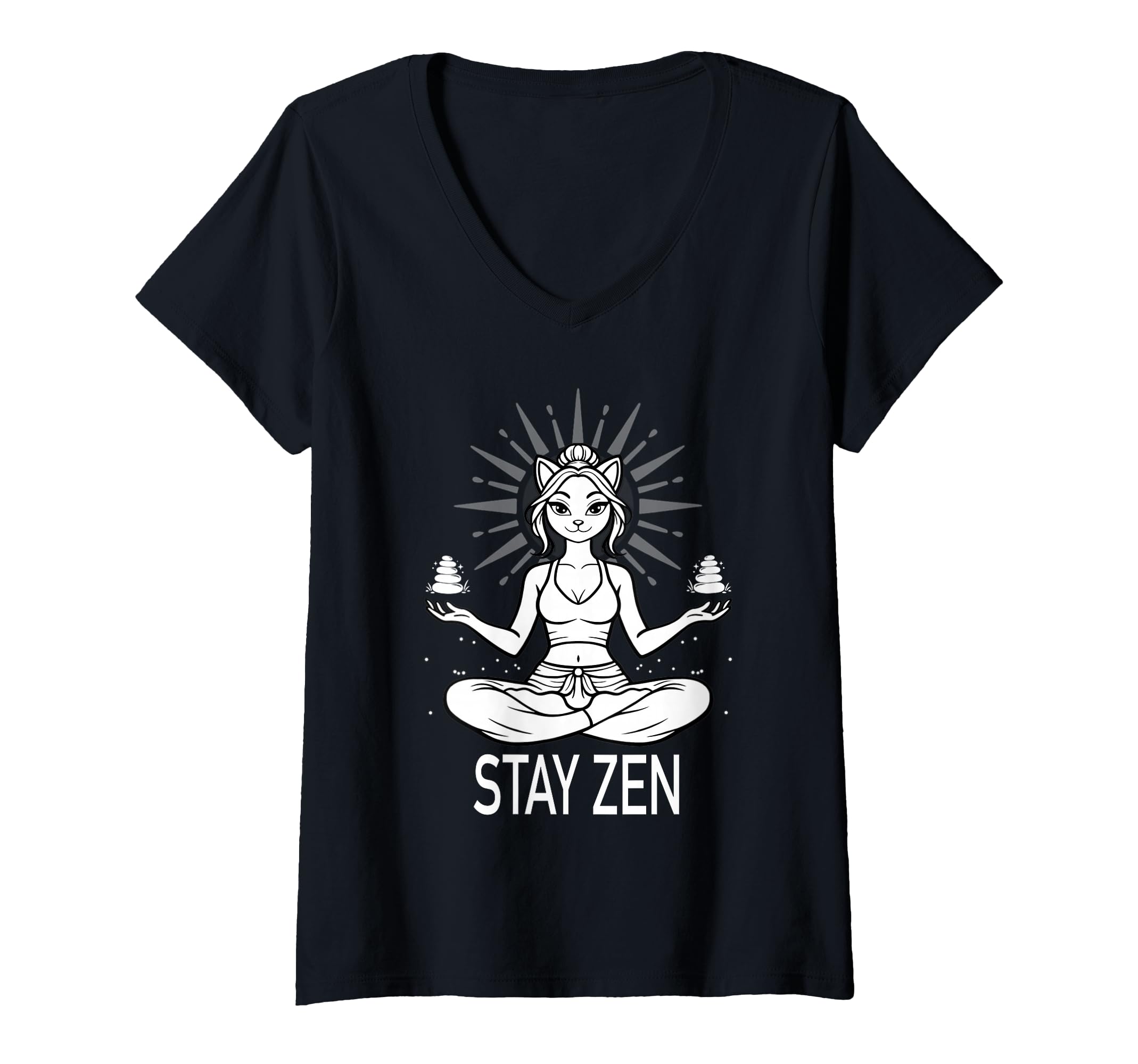 Womens Stay Zen Cat Meditation Calm Yoga T-Shirt - Unique Graphic Unisex - T-Shirt, Sweatshirt, Hoodie