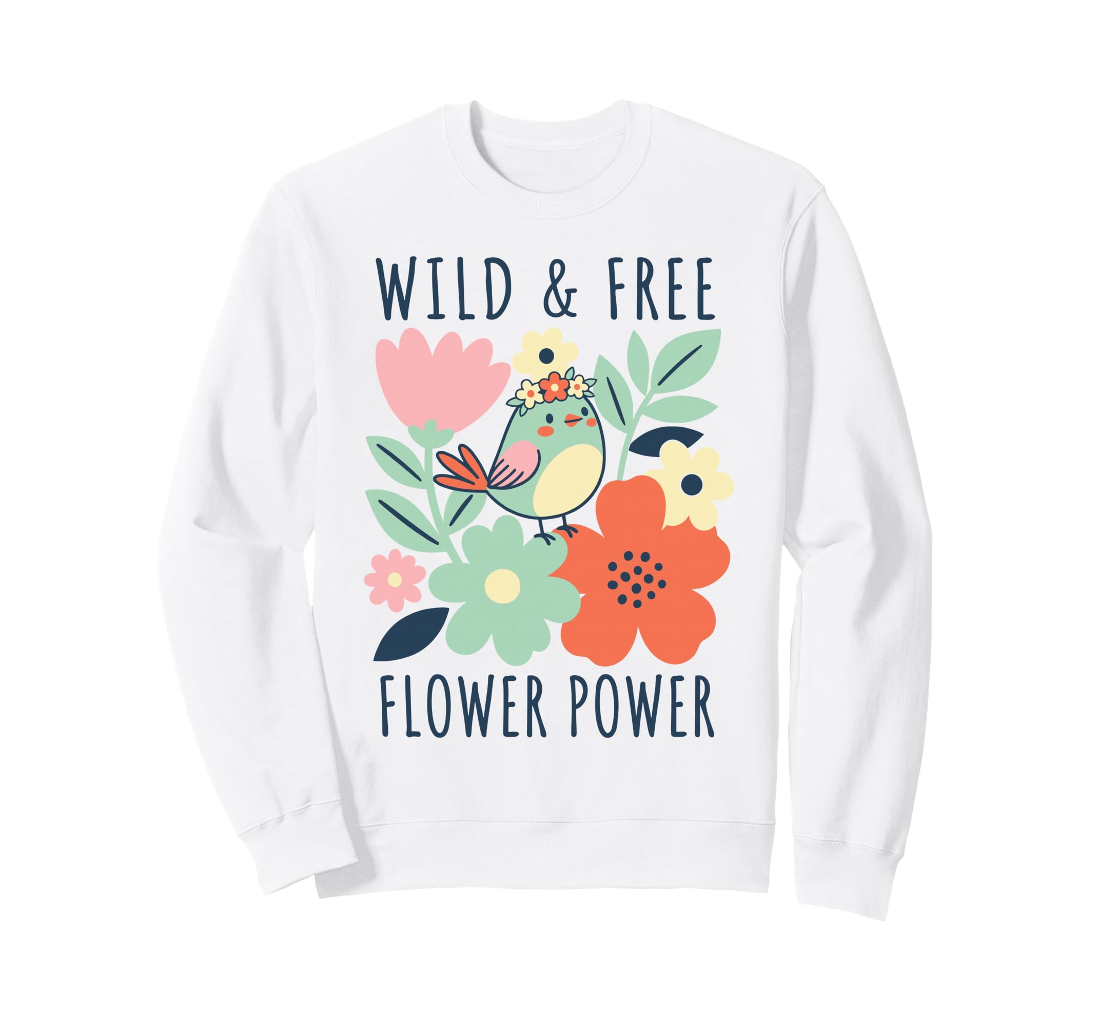 Flower Power Bird Floral Crown 70S Sweatshirt - Graphic Print for Adults - T-Shirt, Sweatshirt, Hoodie