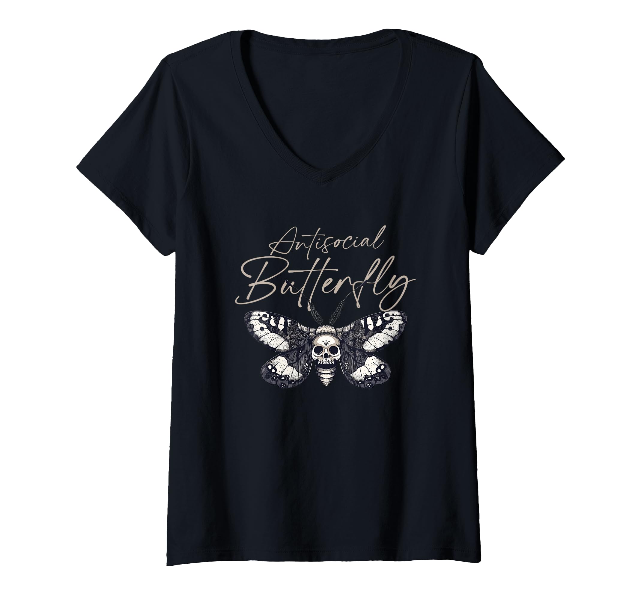 Womens Antisocial Butterfly V Neck T-Shirt - Minimalist Print Unisex - T-Shirt, Sweatshirt, Hoodie
