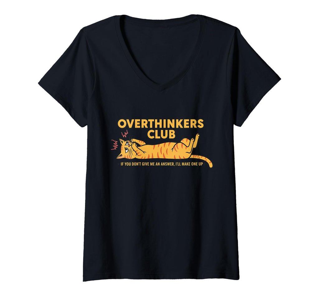 Womens Overthinkers Club Anxious Cat T-Shirt - Custom Art Print for Adults - T-Shirt, Sweatshirt, Hoodie