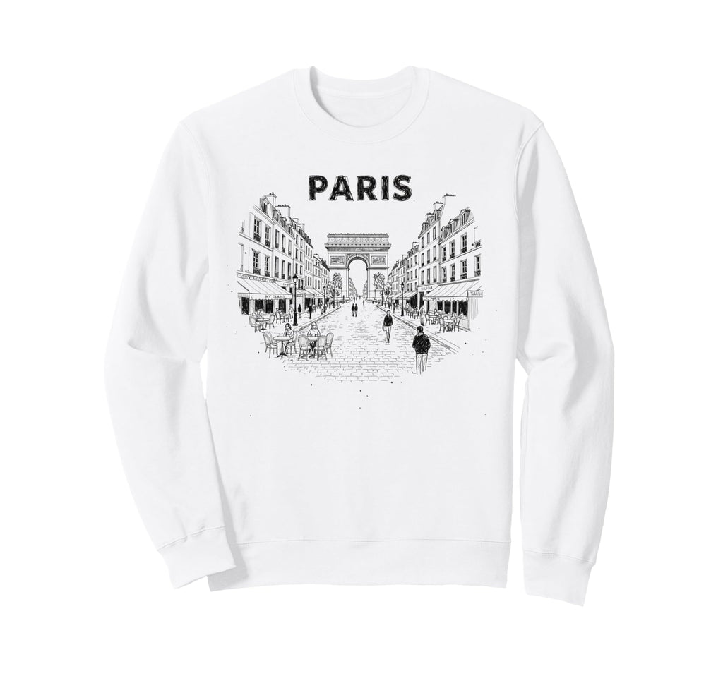 Paris Street Scene Illustration Sweatshirt - Minimalist Print for Adults - T-Shirt, Sweatshirt, Hoodie