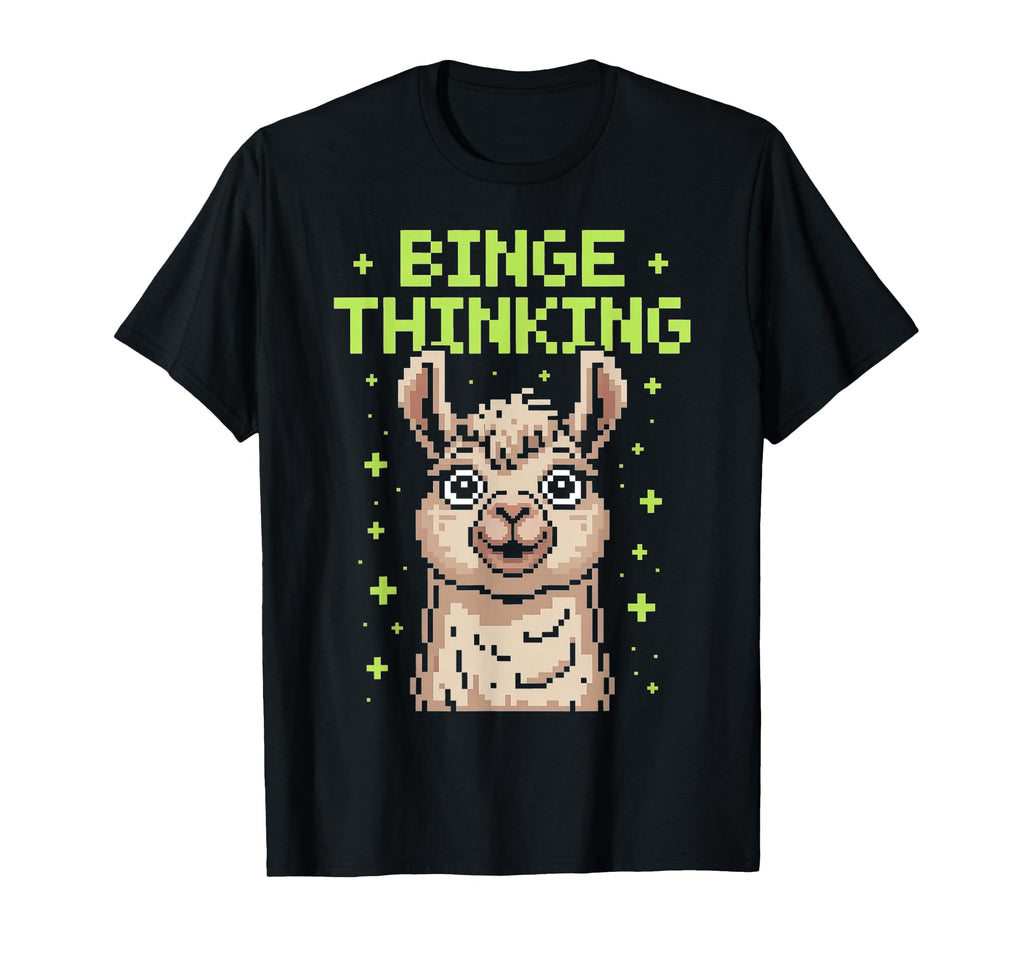 Binge Thinking Llama Pixel Art T-Shirt - Custom Art Print Unisex - T-Shirt, Sweatshirt, Hoodie