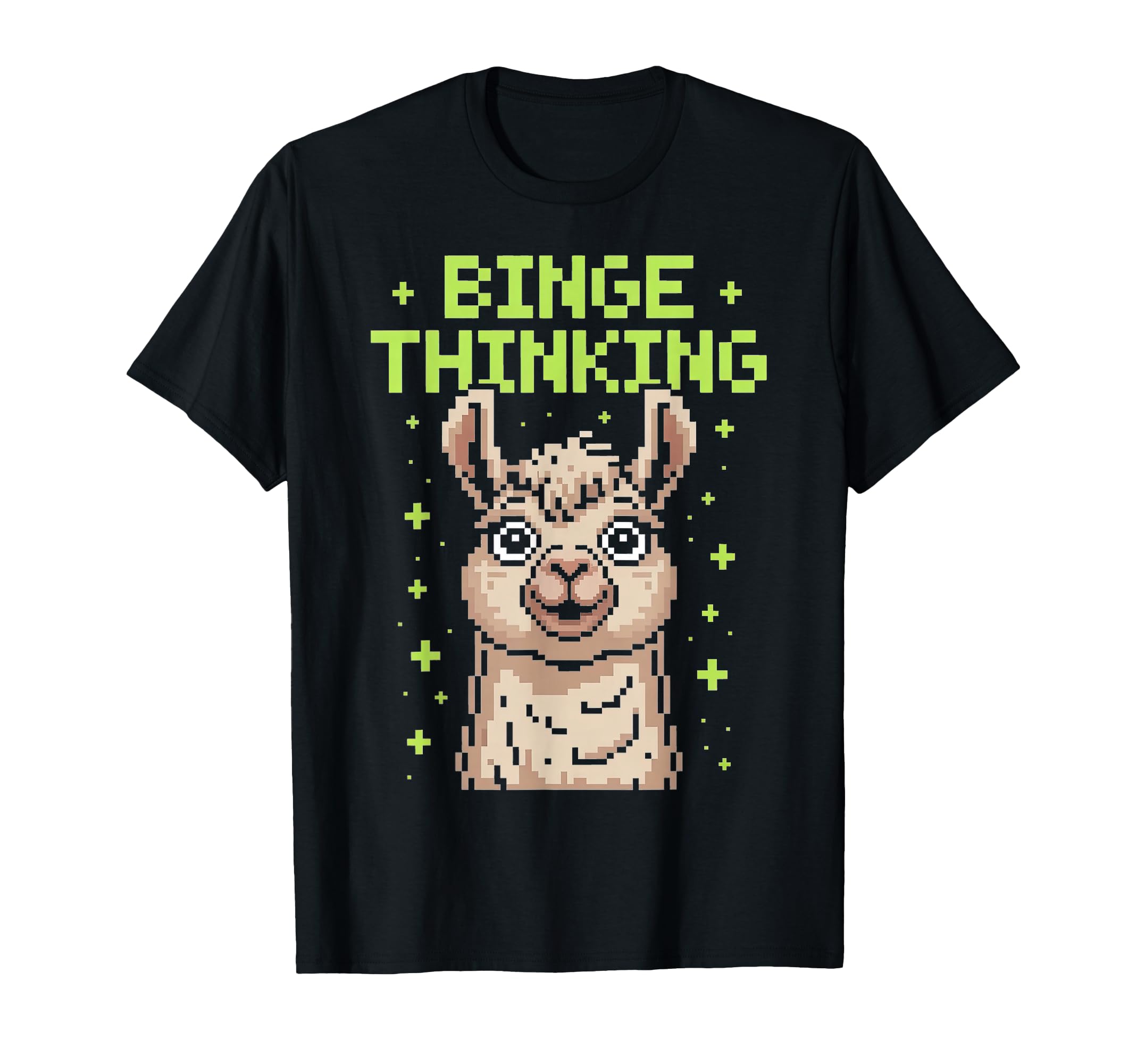 Binge Thinking Llama Pixel Art T-Shirt - Custom Art Print Unisex - T-Shirt, Sweatshirt, Hoodie
