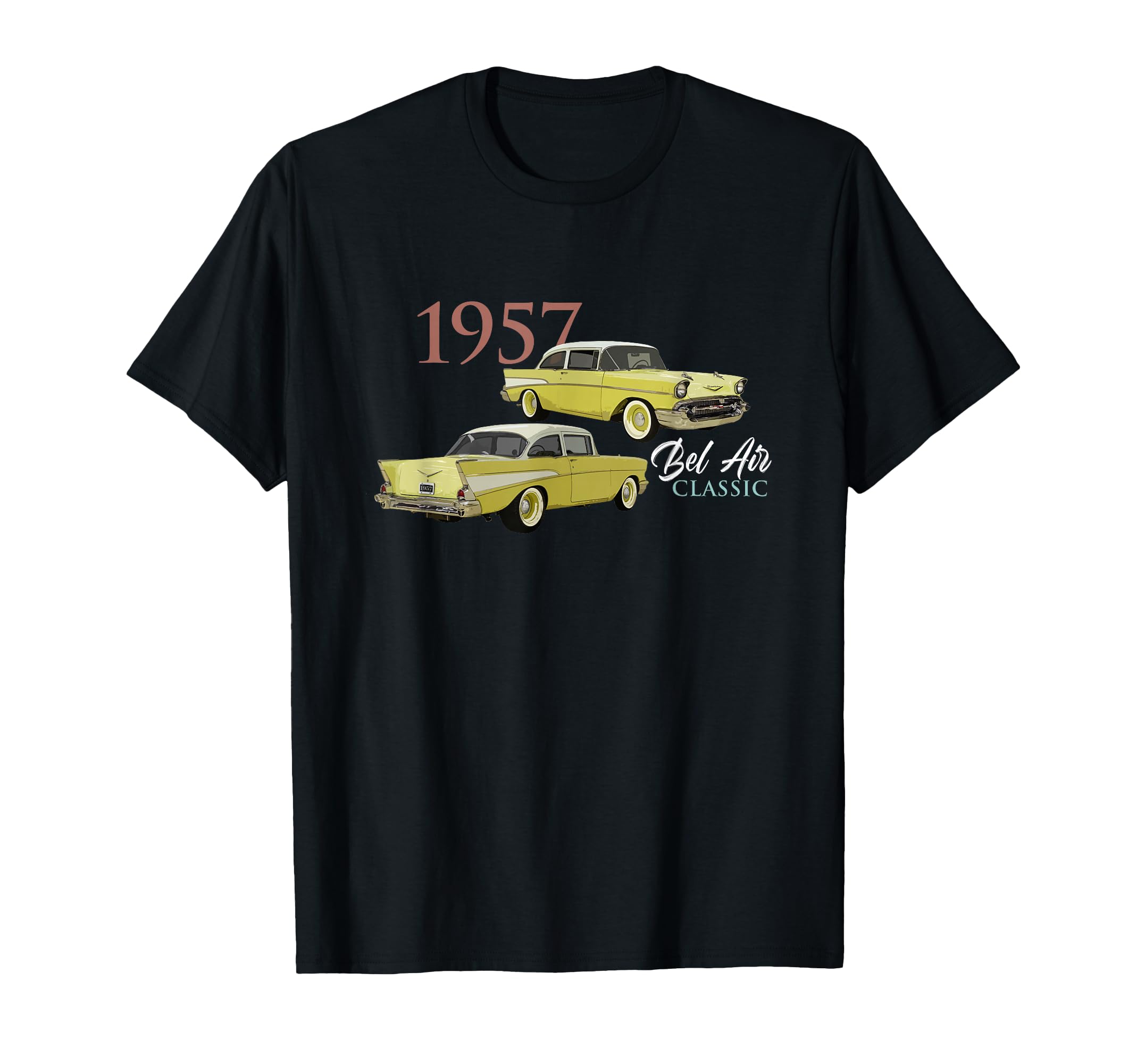 Cars Cars 1957 Bel Air 1950S Yellow Car T-Shirt - Minimalist Print Unisex - T-Shirt, Sweatshirt, Hoodie
