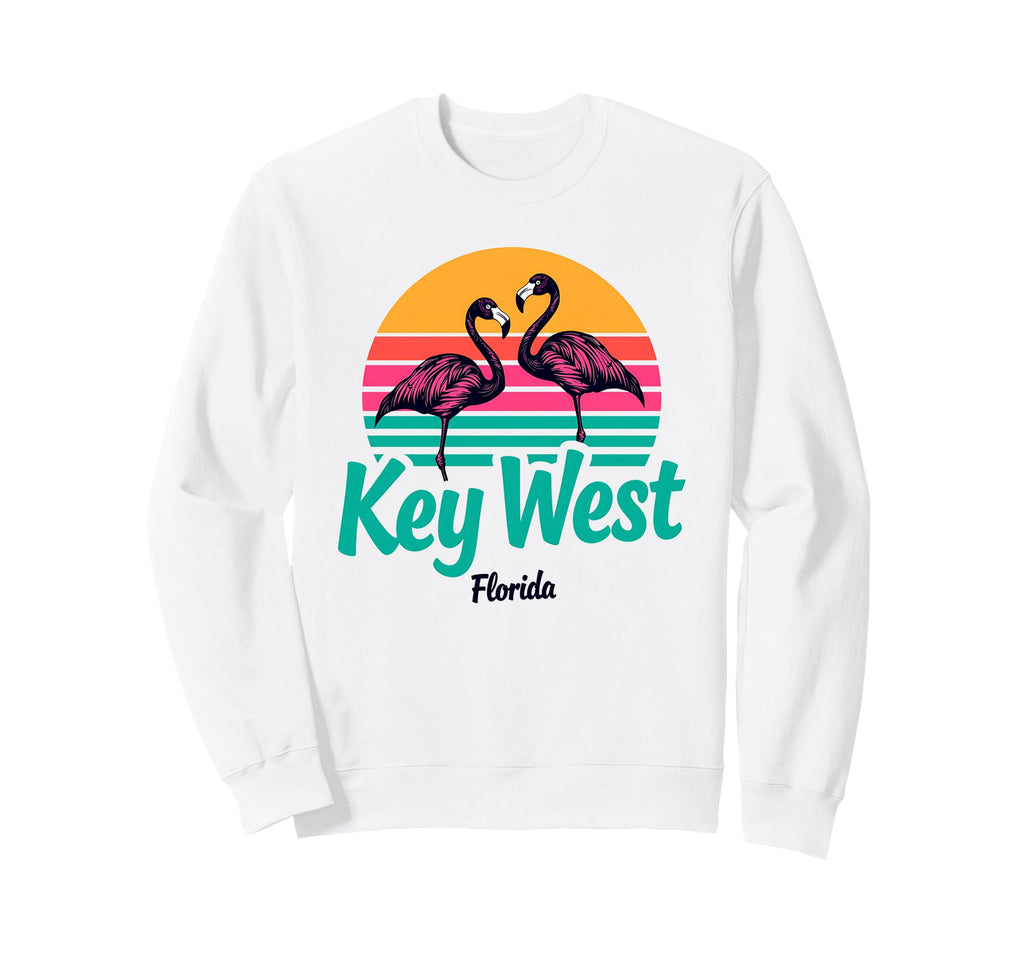 Florida Keys Key West Flamingo Striped Sweatshirt - Novelty Apparel Unisex - T-Shirt, Sweatshirt, Hoodie
