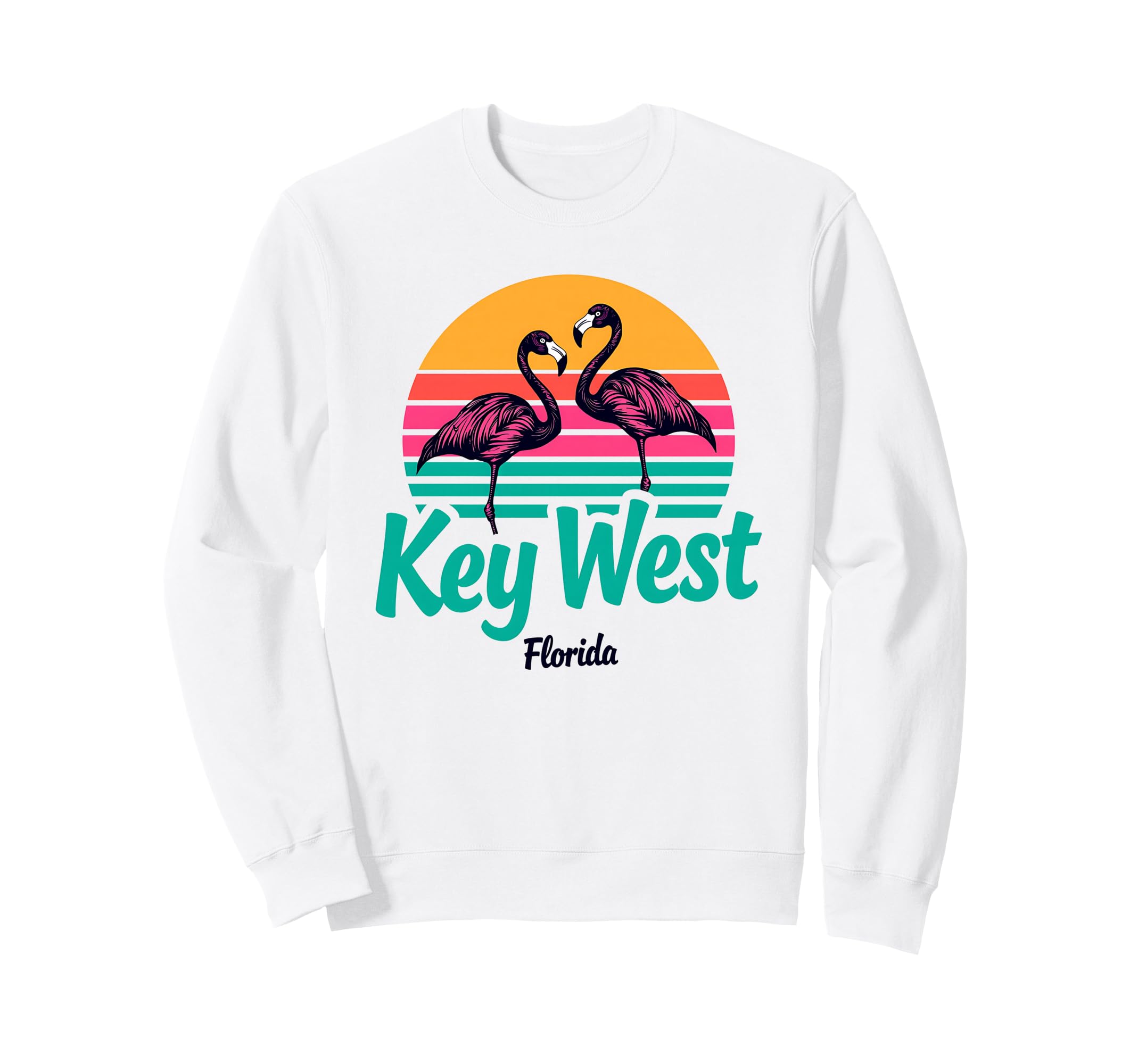 Florida Keys Key West Flamingo Striped Sweatshirt - Novelty Apparel Unisex - T-Shirt, Sweatshirt, Hoodie