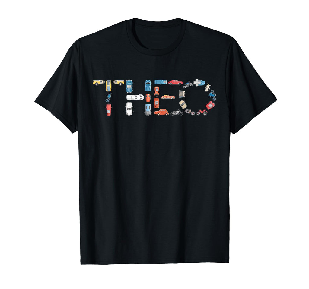 Theo Custom Name Personalized Cars T-Shirt - Unique Graphic for Adults - T-Shirt, Sweatshirt, Hoodie