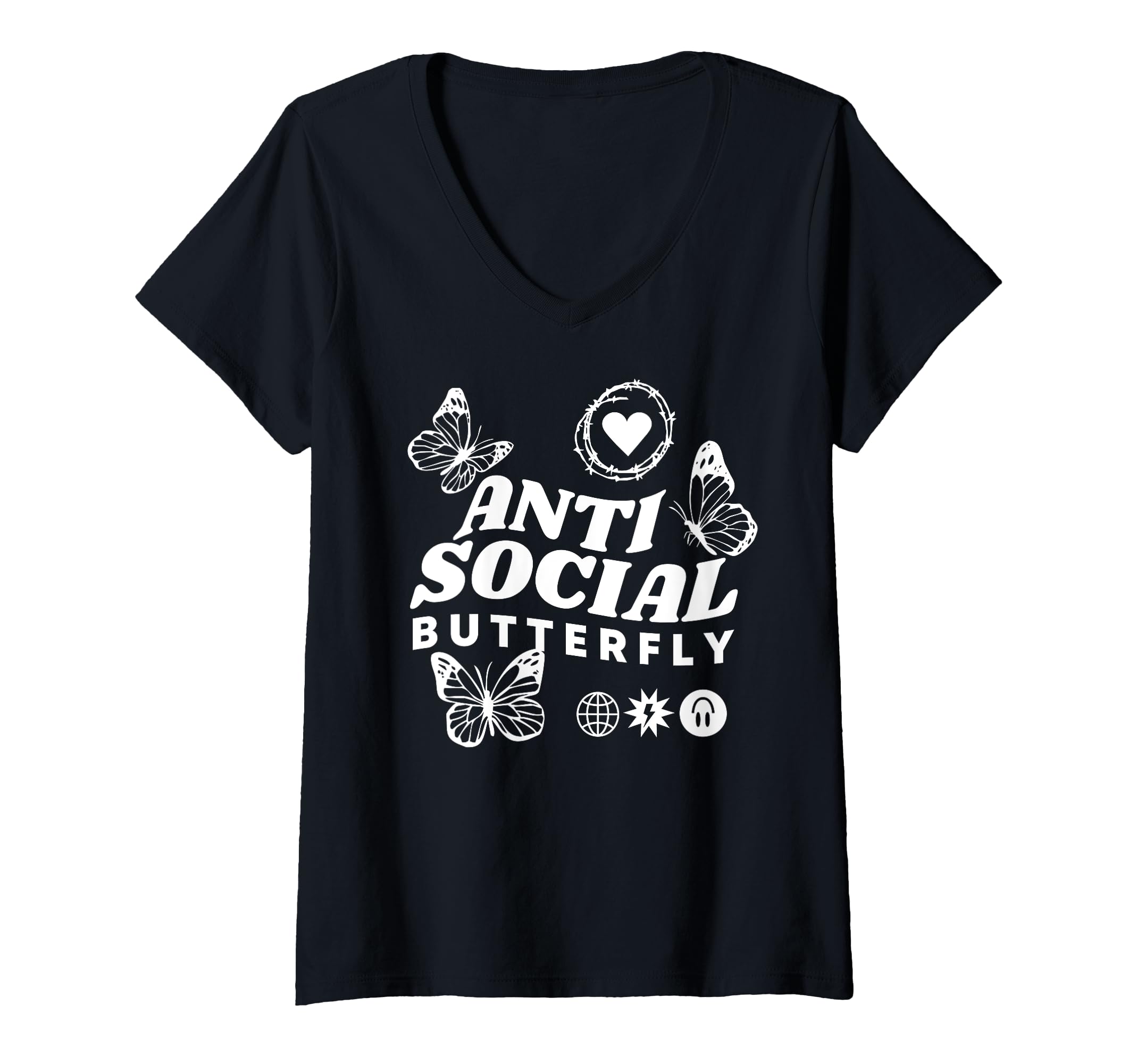Womens Anti Social Butterfly Introvert T-Shirt - Graphic Print Unisex - T-Shirt, Sweatshirt, Hoodie