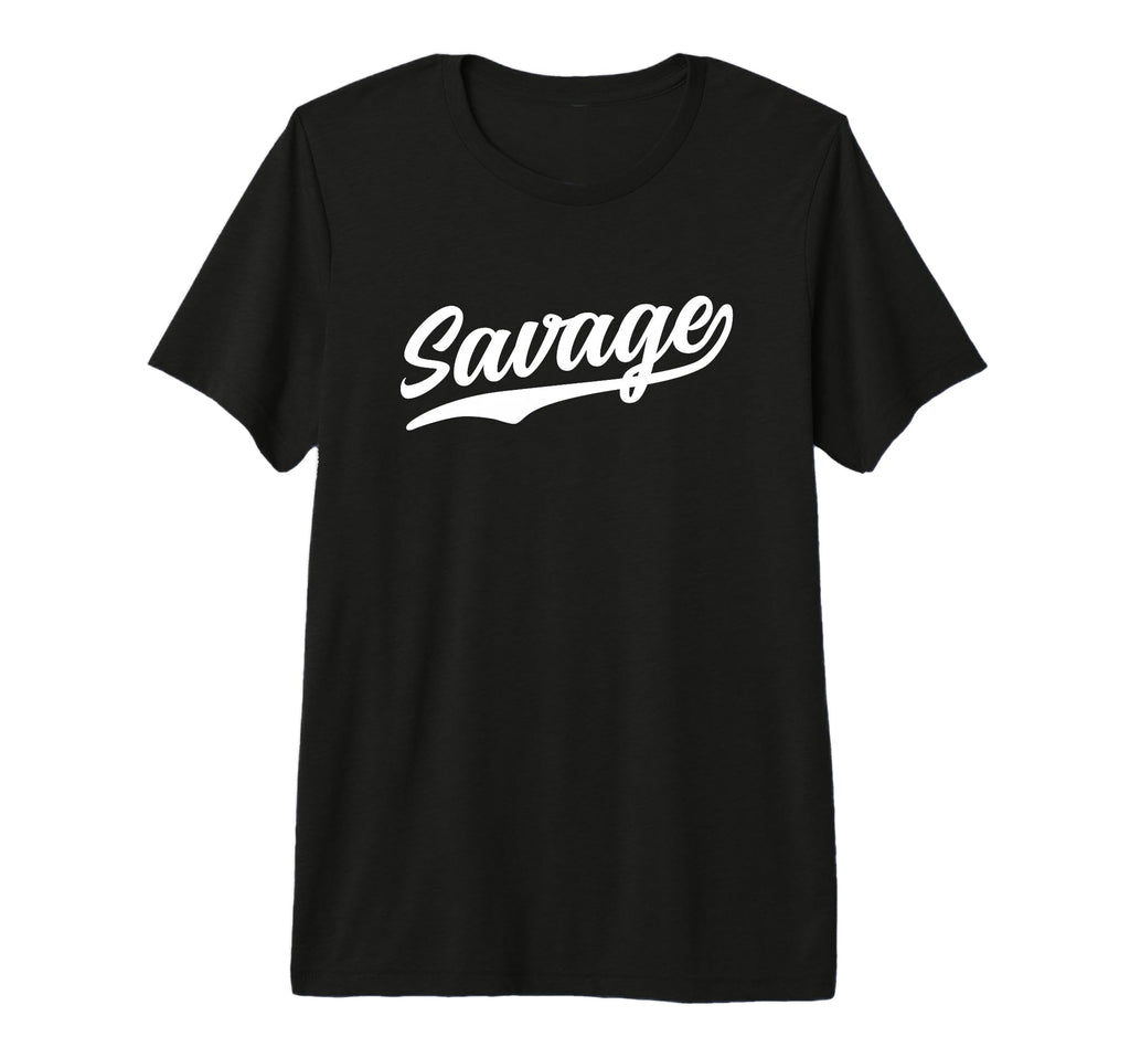Savage 1970S Baseball Script Font T-Shirt - Unique Graphic for Adults - T-Shirt, Sweatshirt, Hoodie