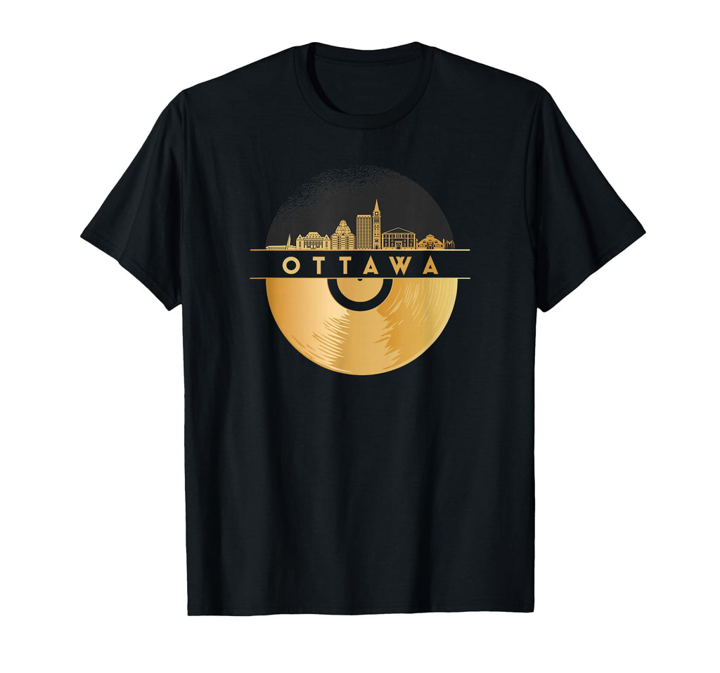 Vinyl Record Player Disco Music Skyline T-Shirt - Unique Graphic Unisex - T-Shirt, Sweatshirt, Hoodie