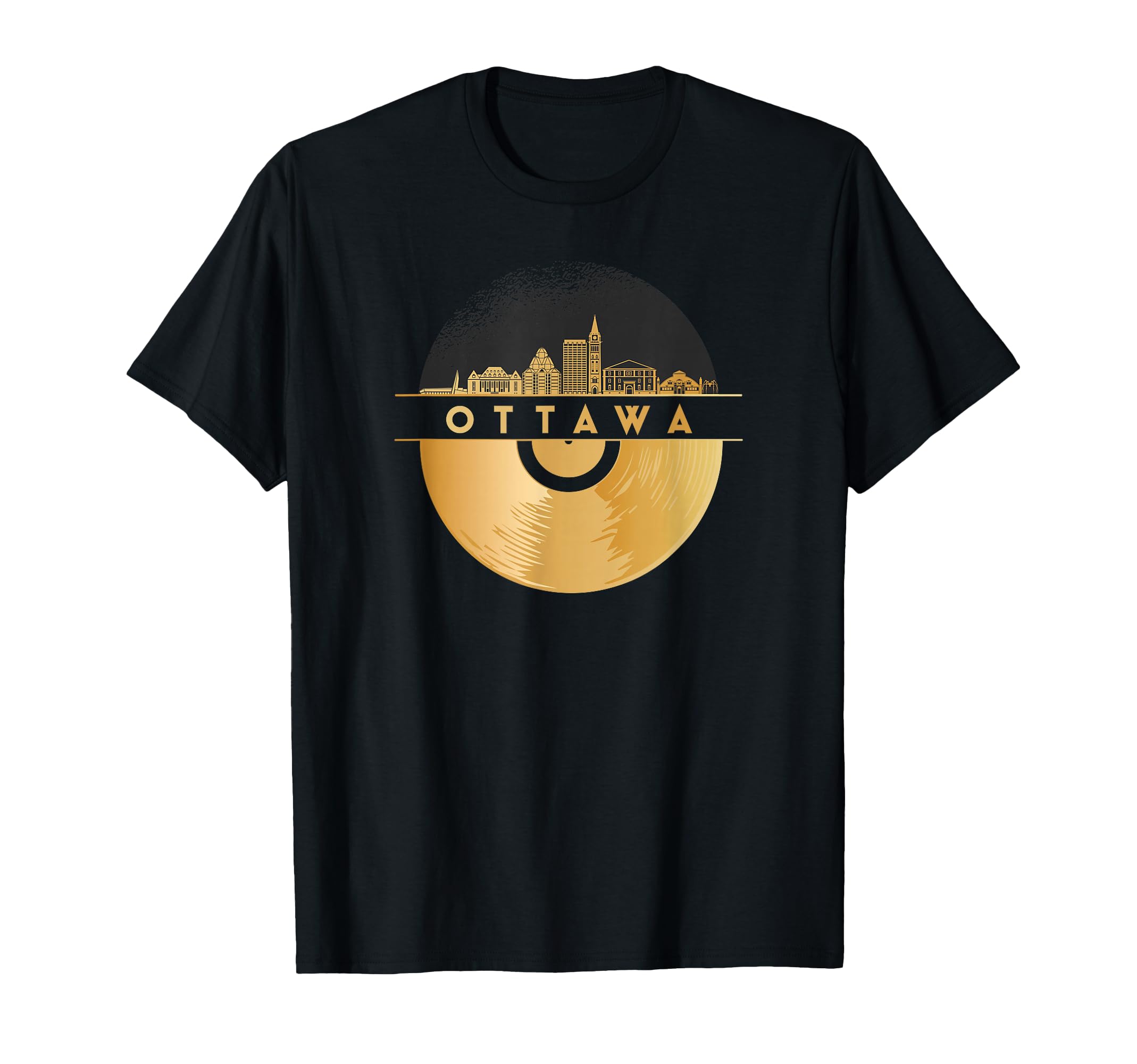 Vinyl Record Player Disco Music Skyline T-Shirt - Unique Graphic Unisex - T-Shirt, Sweatshirt, Hoodie