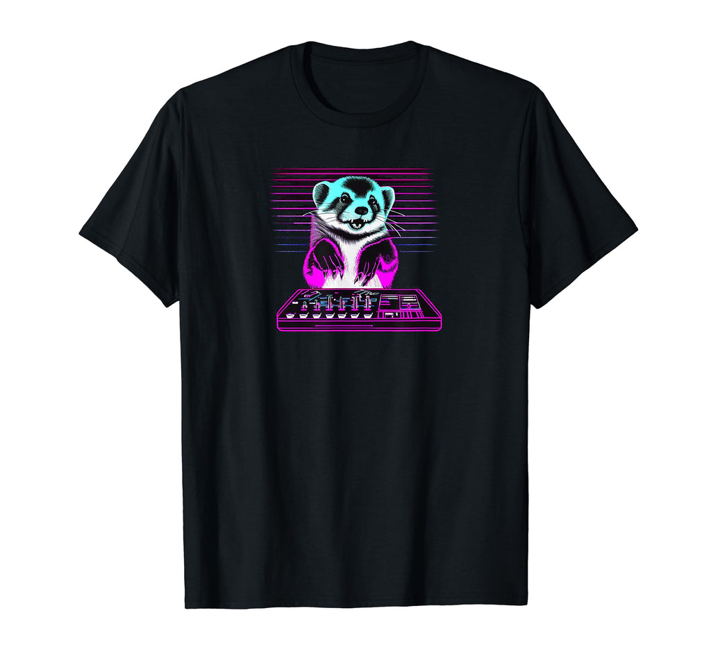 Ferret Dj 80S Synthwave T-Shirt - Custom Art Print Unisex - T-Shirt, Sweatshirt, Hoodie