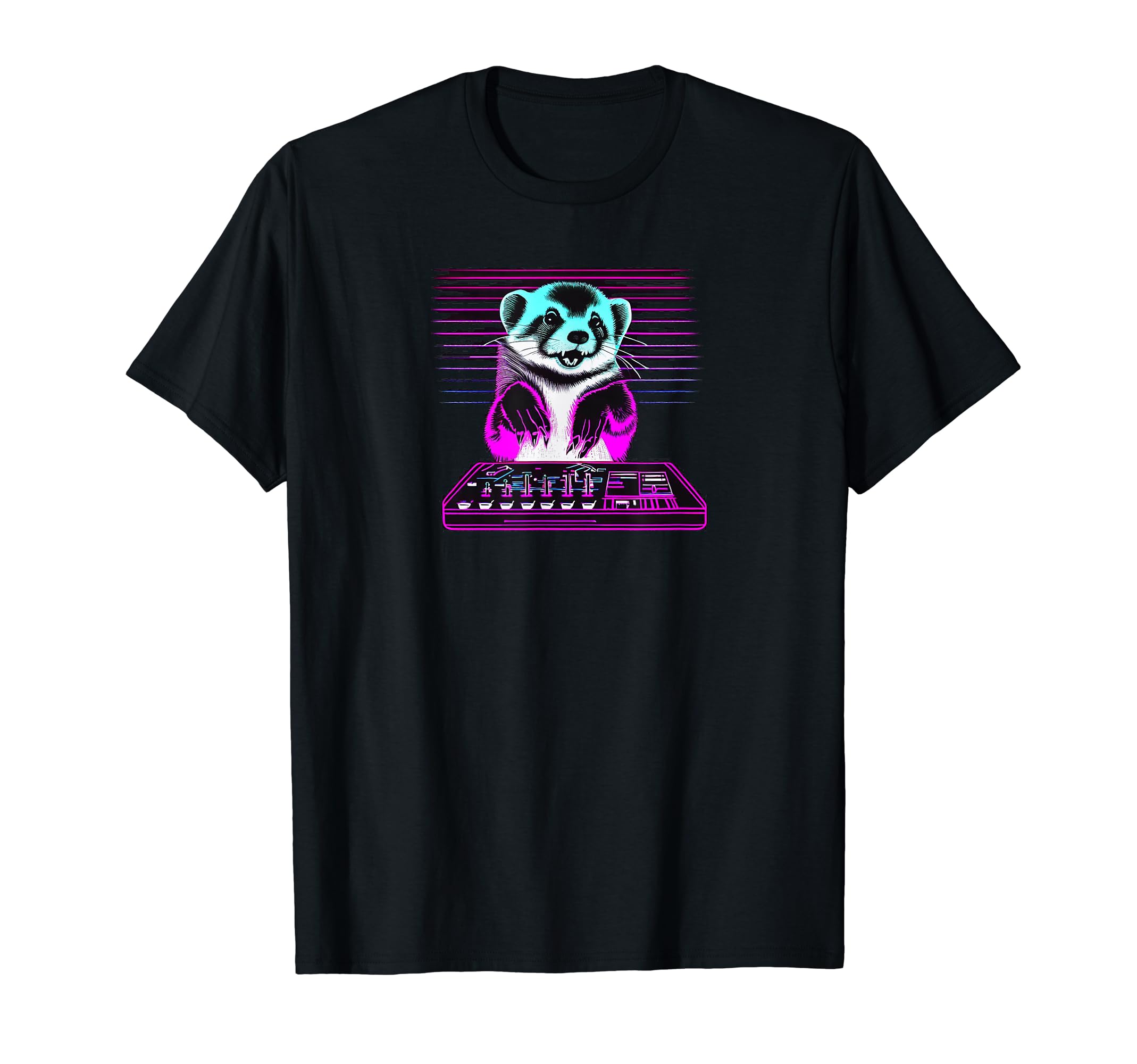 Ferret Dj 80S Synthwave T-Shirt - Custom Art Print Unisex - T-Shirt, Sweatshirt, Hoodie