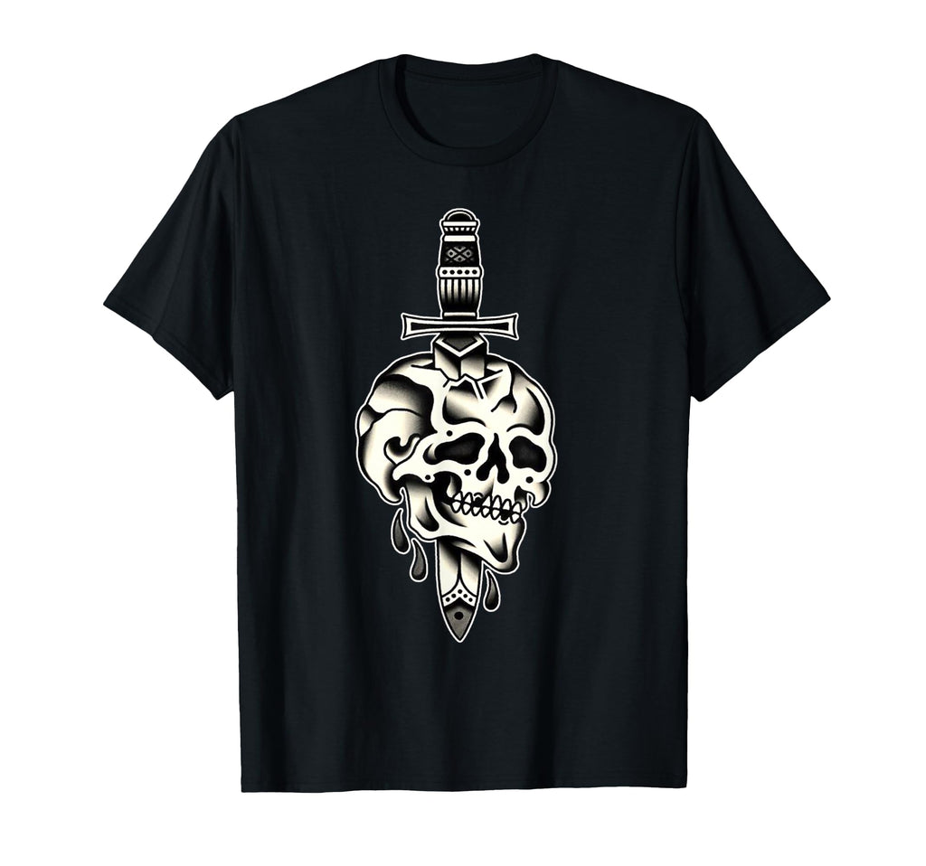Dagger Through Skull Traditional Tattoo T-Shirt - Unique Graphic Unisex - T-Shirt, Sweatshirt, Hoodie
