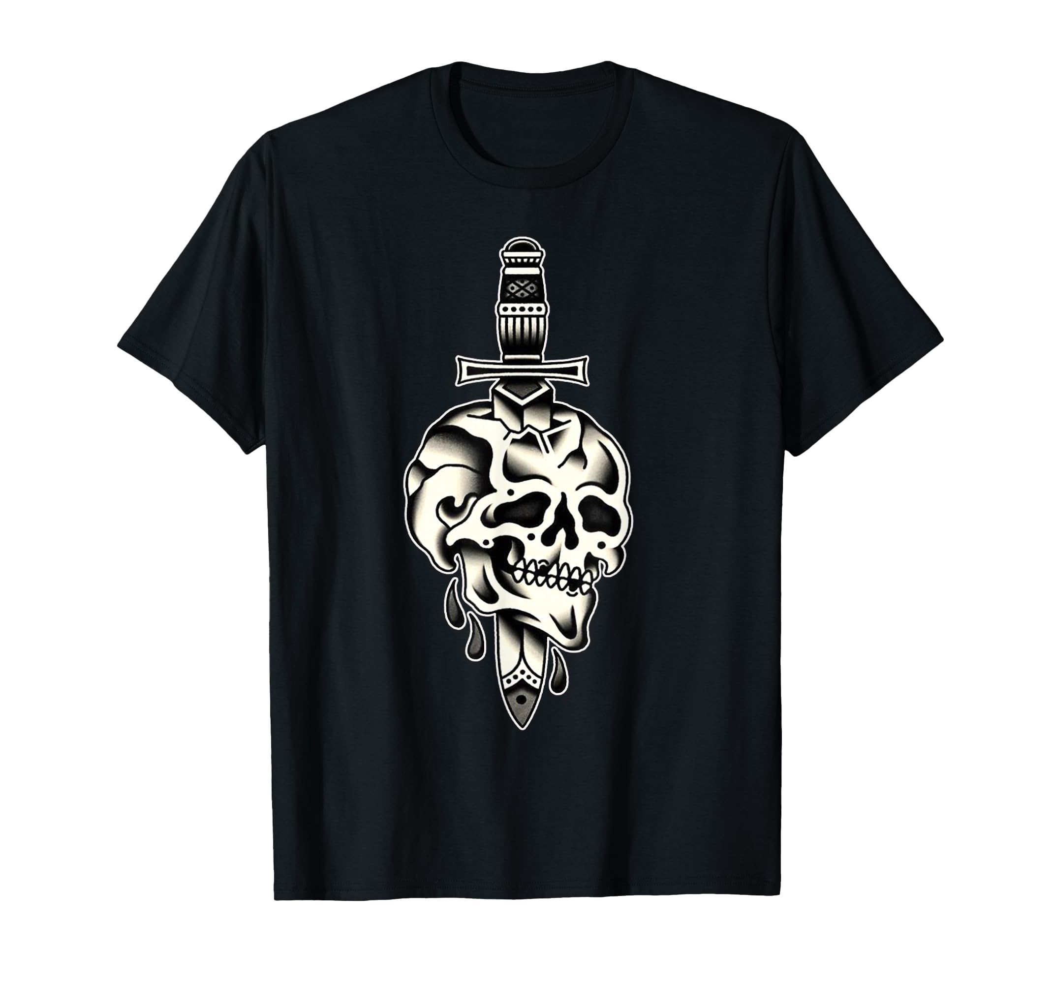 Dagger Through Skull Traditional Tattoo T-Shirt - Unique Graphic Unisex - T-Shirt, Sweatshirt, Hoodie