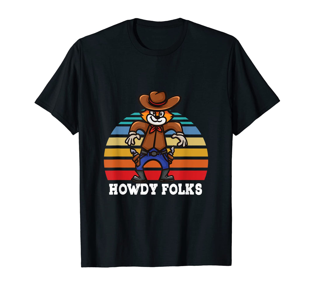 Howdy Folks America Cowboy Cat Western T-Shirt - Graphic Print Unisex - T-Shirt, Sweatshirt, Hoodie
