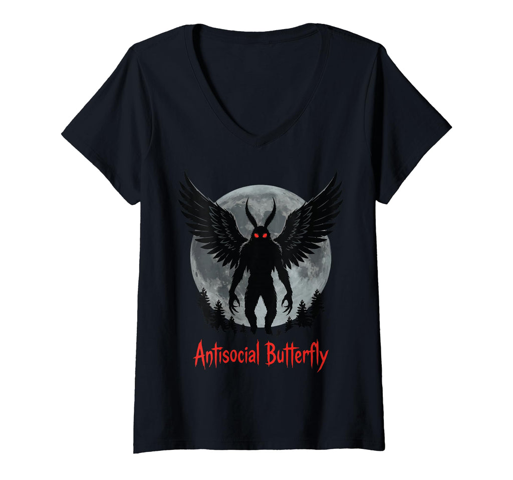 Womens Antisocial Butterfly V Neck T-Shirt - Fun Novelty Design Unisex - T-Shirt, Sweatshirt, Hoodie