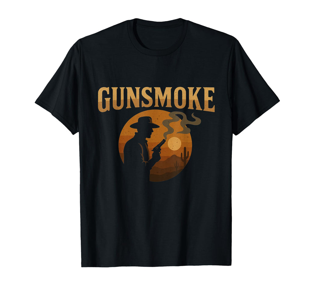 Gunsmoke Cowboy Silhouette Western Sunset T-Shirt - Graphic Print Unisex - T-Shirt, Sweatshirt, Hoodie
