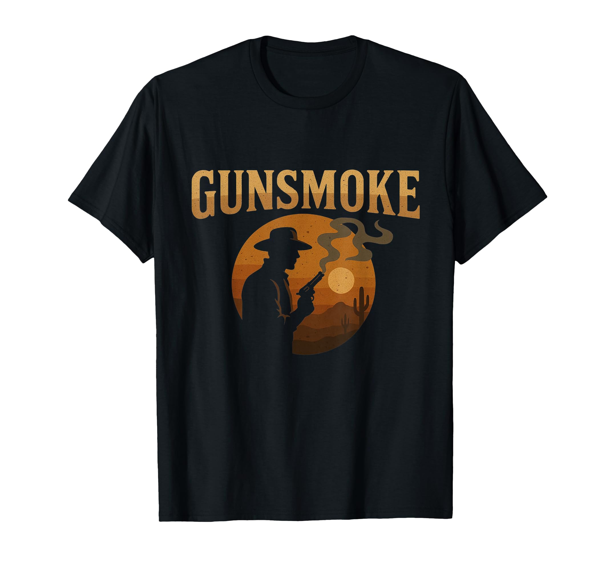 Gunsmoke Cowboy Silhouette Western Sunset T-Shirt - Graphic Print Unisex - T-Shirt, Sweatshirt, Hoodie