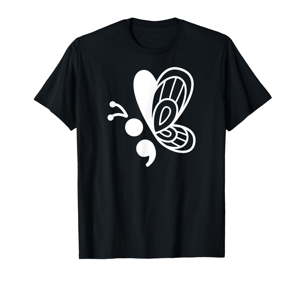 Butterfly Semicolon Mental Health T-Shirt - Graphic Print Men Women - T-Shirt, Sweatshirt, Hoodie