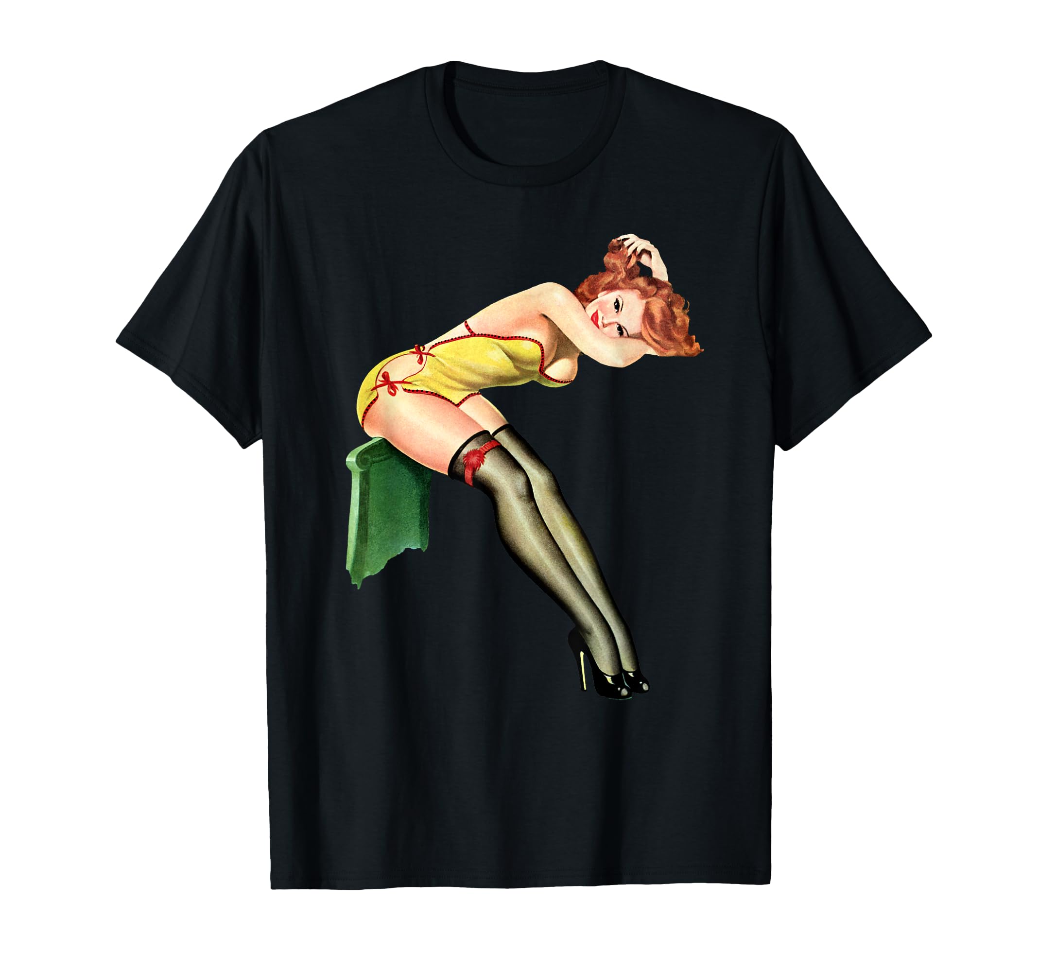 Pin Up Hot Lingerie And Heels Pinup T-Shirt - Trendy Graphic for Adults - T-Shirt, Sweatshirt, Hoodie