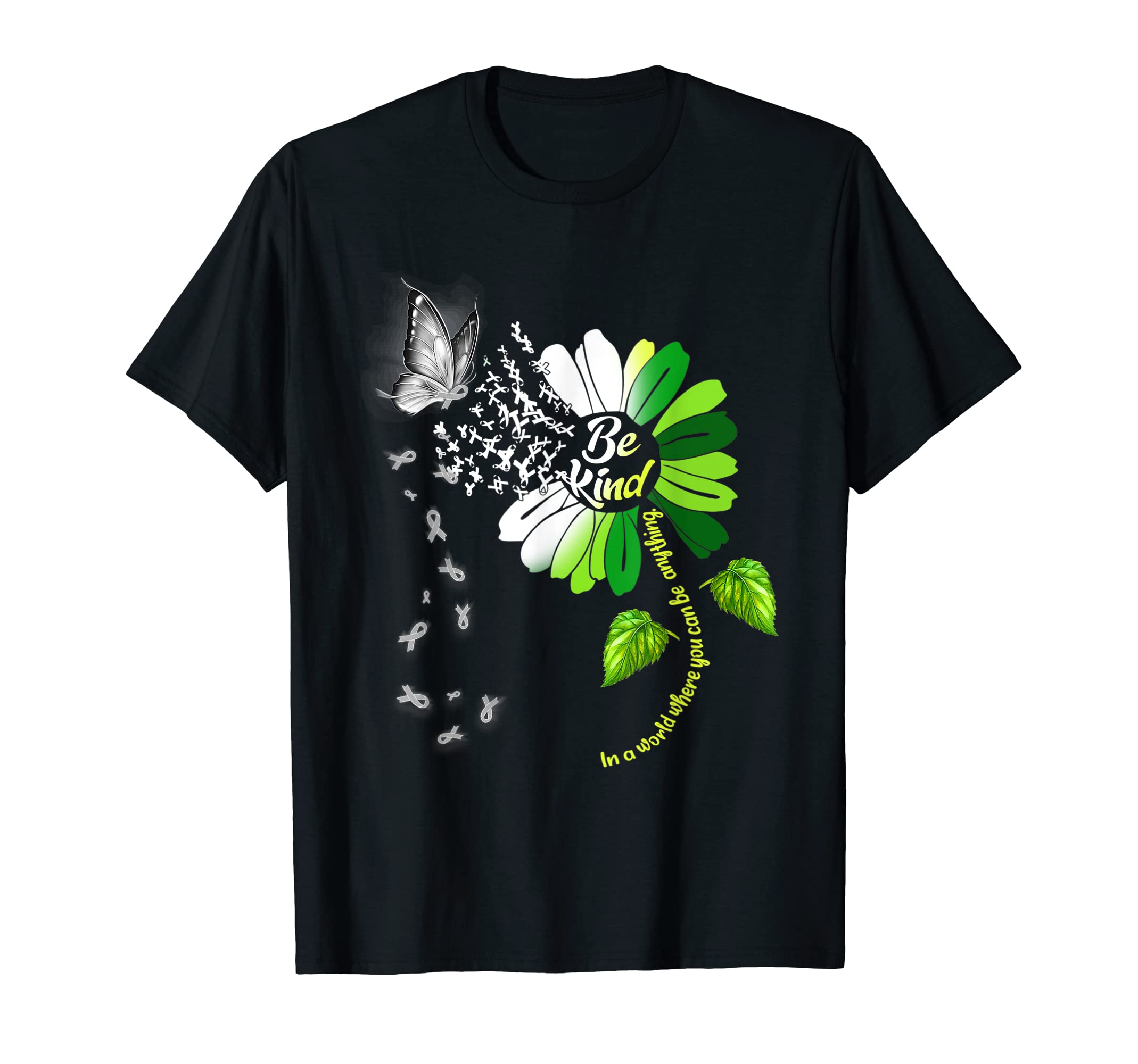 Be Kind Green Ribbon Sunflower Mental T-Shirt - Custom Art Print Unisex - T-Shirt, Sweatshirt, Hoodie