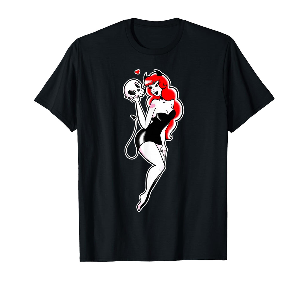 Pretty Devil Pin Up Traditional T-Shirt - Casual Everyday Wear Men Women - T-Shirt, Sweatshirt, Hoodie