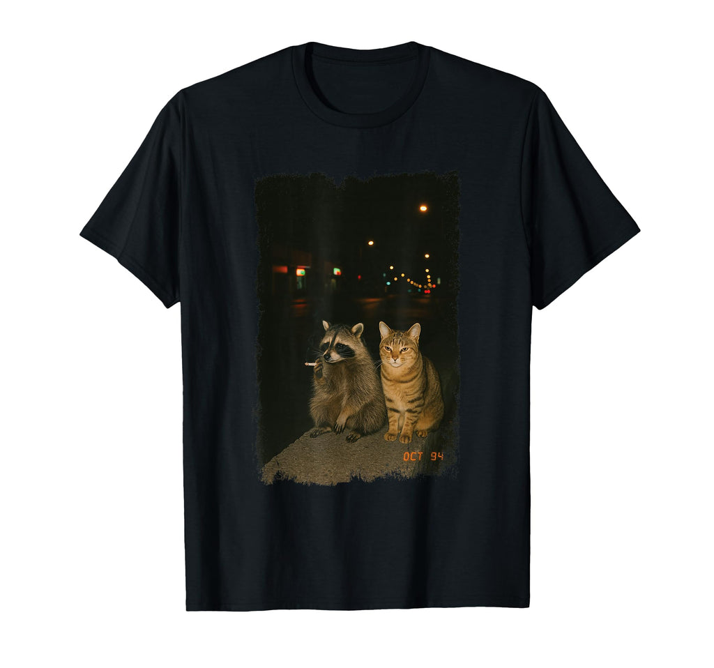 90S Night Street Photo Cat Smoking T-Shirt - Aesthetic Graphic Men Women - T-Shirt, Sweatshirt, Hoodie