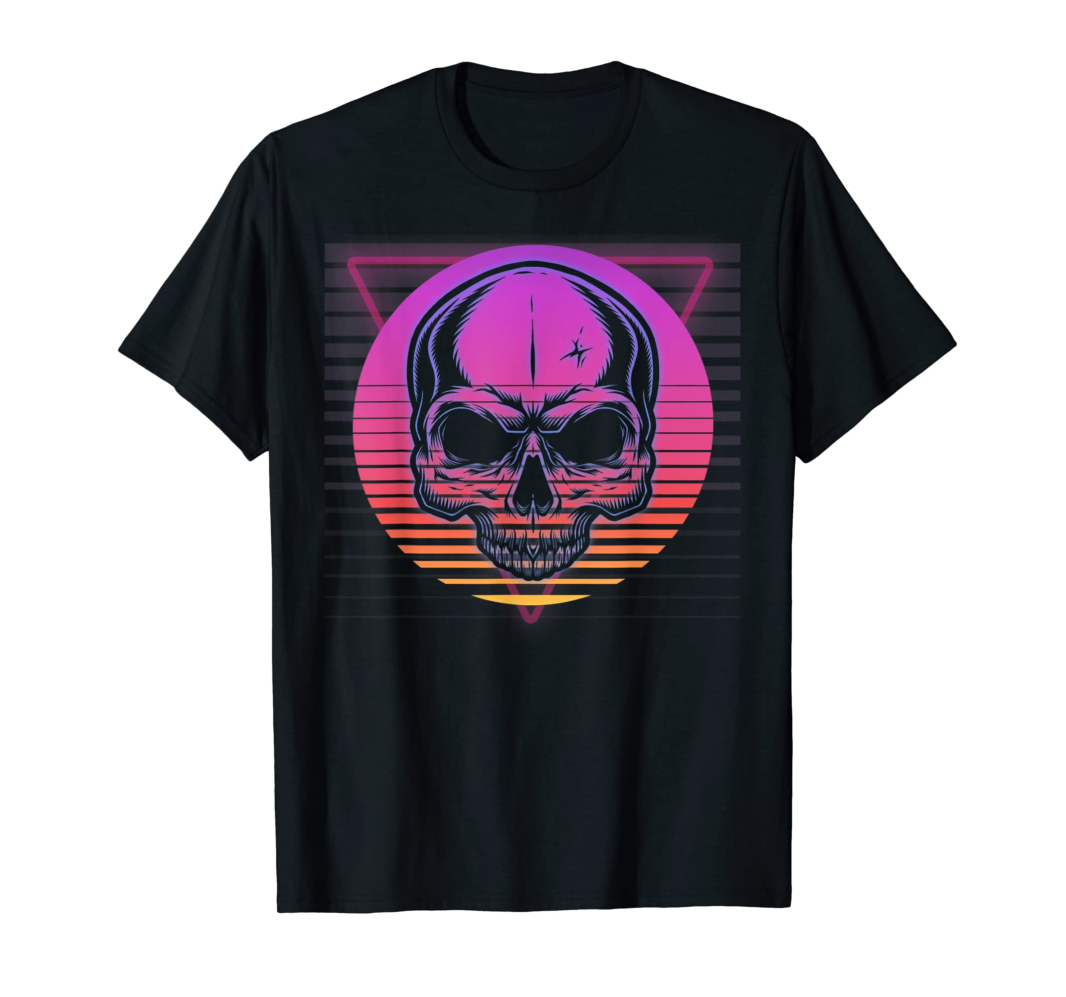 Skull Vaporwave 80S 90S Sunset Skeleton T-Shirt - Graphic Print Unisex - T-Shirt, Sweatshirt, Hoodie