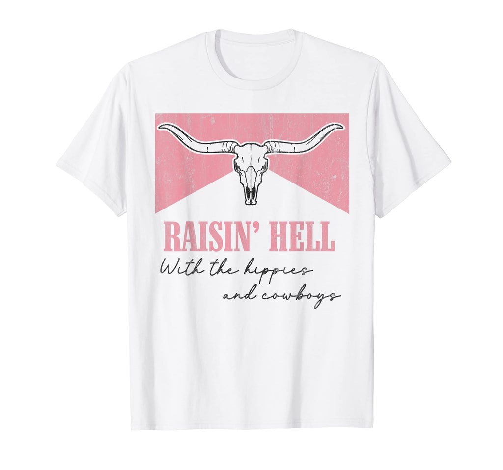 Raisin Hell Hippies And Cowboys Bull T-Shirt - Casual Everyday Wear Unisex - T-Shirt, Sweatshirt, Hoodie