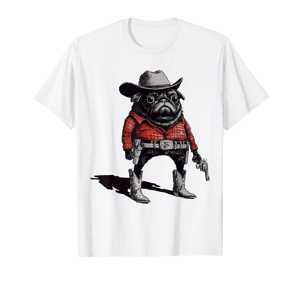 Pug Funny Western Cowboy Dog Lover T-Shirt - Novelty Apparel for Adults - T-Shirt, Sweatshirt, Hoodie