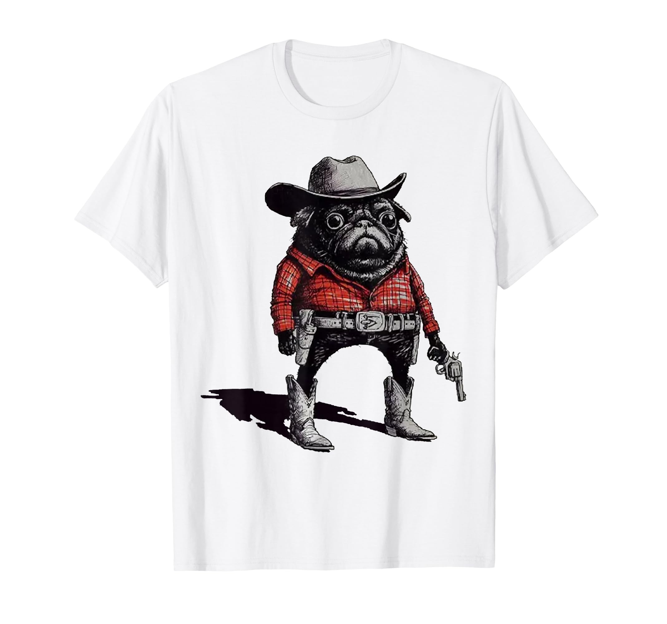 Pug Funny Western Cowboy Dog Lover T-Shirt - Custom Art Print Unisex - T-Shirt, Sweatshirt, Hoodie