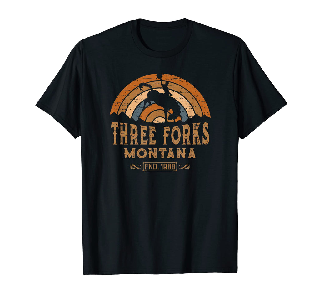 Three Forks Montana Mt Rodeo Cowboy T-Shirt - Minimalist Print for Adults - T-Shirt, Sweatshirt, Hoodie