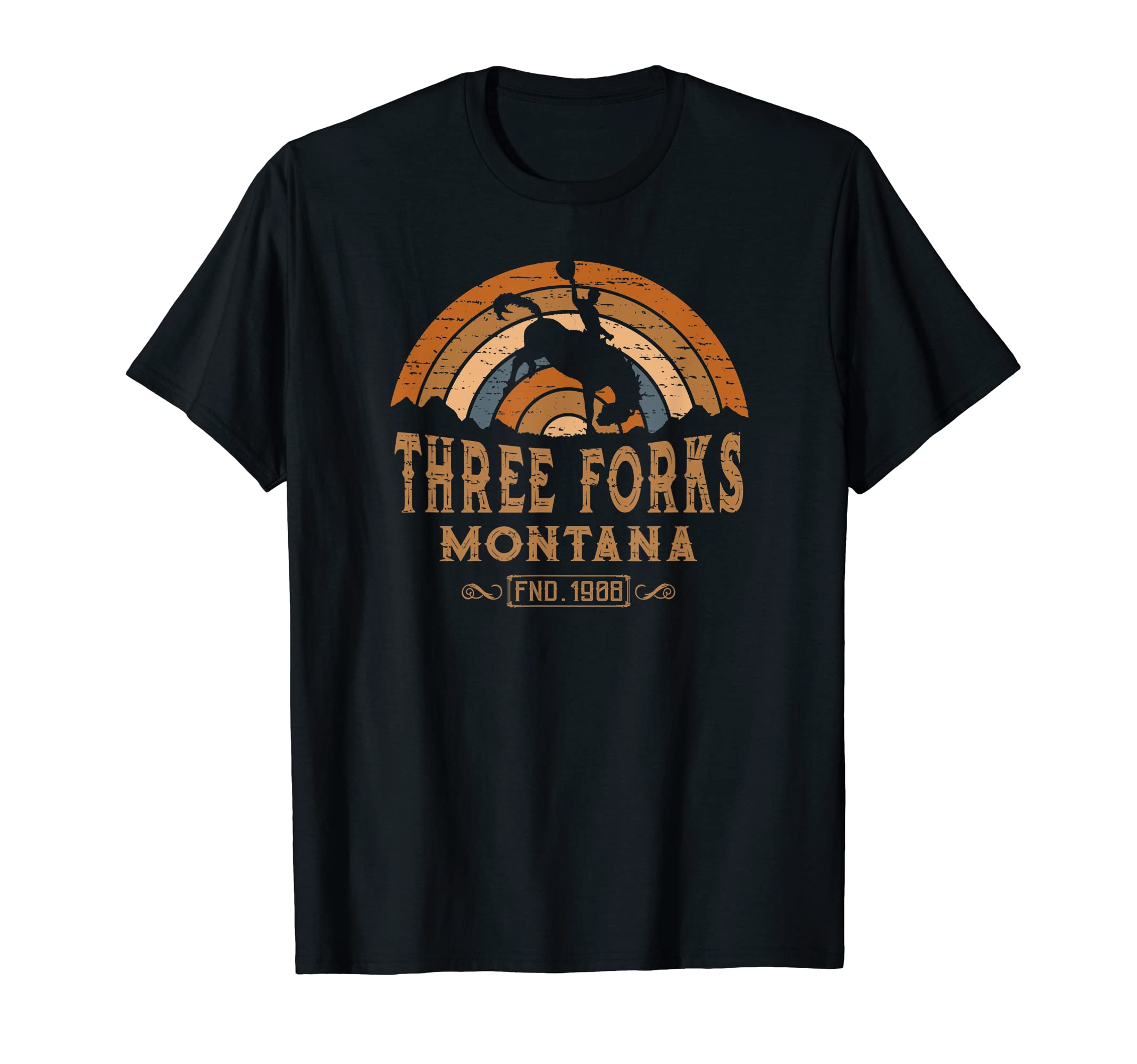Three Forks Montana Mt Rodeo Cowboy T-Shirt - Minimalist Print for Adults - T-Shirt, Sweatshirt, Hoodie