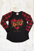 XOXO Valentines Day Buffalo Plaid Sleeve Raglan - Adult & Kids T-Shirts, Sweatshirts & Hoodies apparel design preview 1