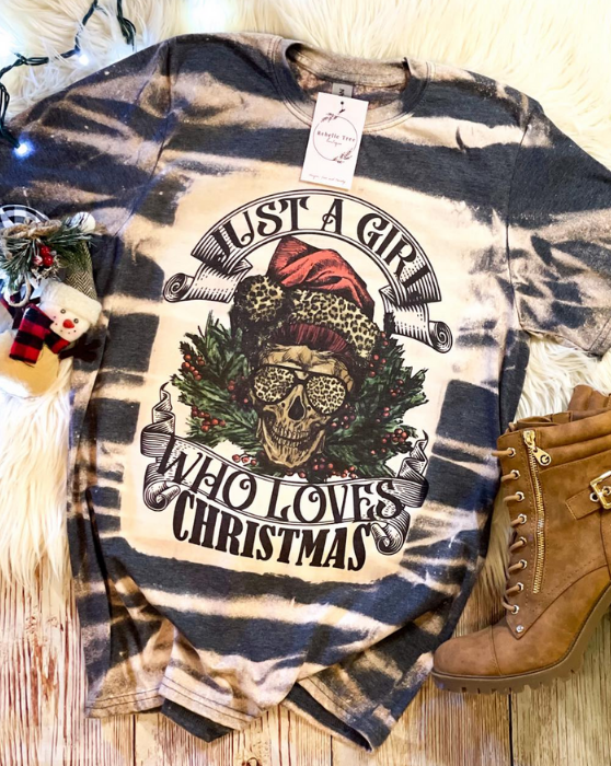 Just a Girl Who Loves Christmas Skull Leopard - Adult & Kids T-Shirts, Sweatshirts & Hoodies apparel design preview 1