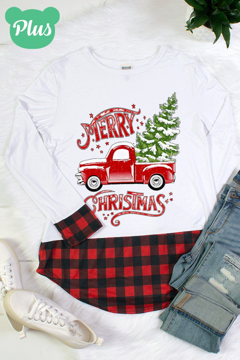 Merry Christmas Truck Plaid Cuff and Hem Holiday - Adult & Kids T-Shirts, Sweatshirts & Hoodies apparel design preview 1