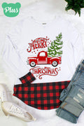 Merry Christmas Truck Plaid Cuff and Hem Holiday - Adult & Kids T-Shirts, Sweatshirts & Hoodies apparel design preview 1