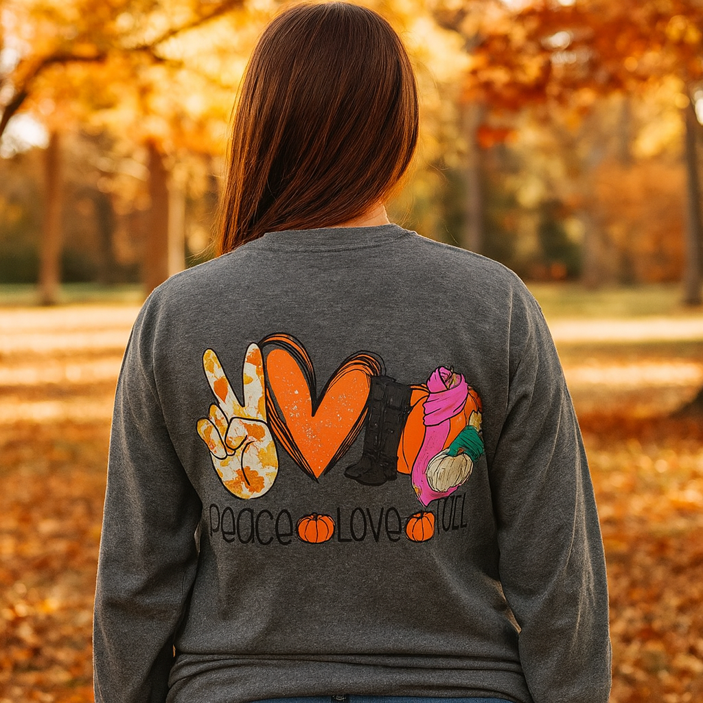 Girlie Girl Originals Peace Love Fall Pumpkin - Adult & Kids T-Shirts, Sweatshirts & Hoodies apparel design preview 1