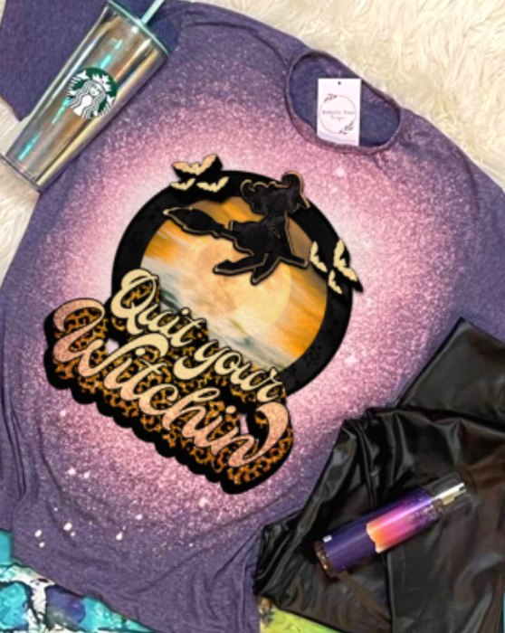 Quit Your Witchin Halloween Bleached Dye Canvas - Adult & Kids T-Shirts, Sweatshirts & Hoodies apparel design preview 1