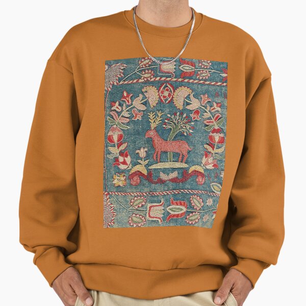 ANTIQUE RED BLUE SWEDISH TAPESTRY WITH DEERS AND - Adult & Kids T-Shirts, Sweatshirts & Hoodies apparel design preview 1