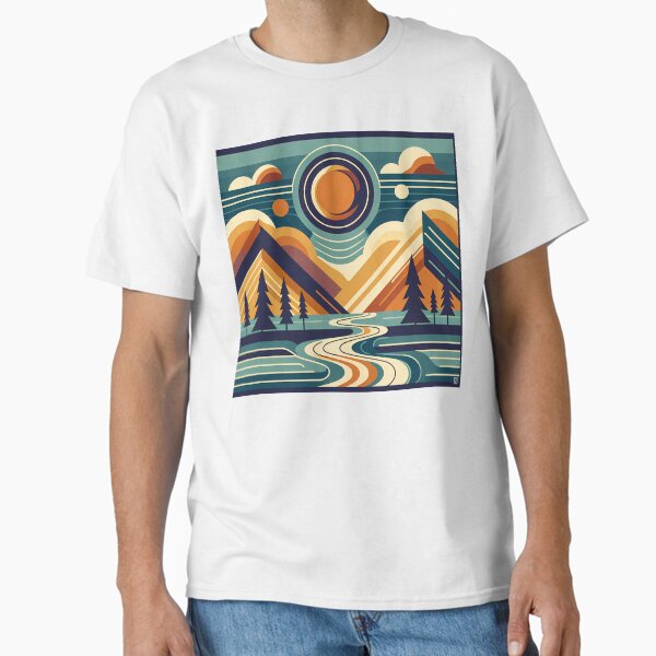 Geometric Mountain Peaks with Winding River - Adult & Kids T-Shirts, Sweatshirts & Hoodies apparel design preview 1