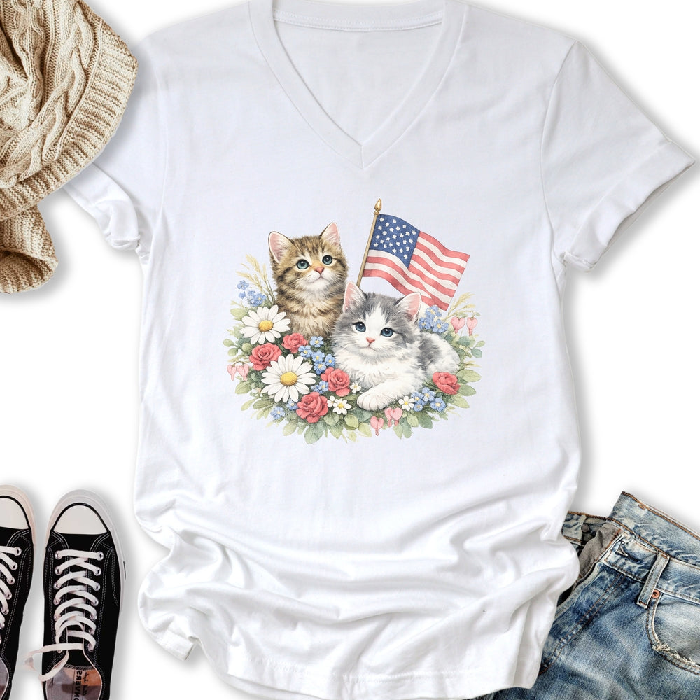 Vintage 4th July Kittens V-Neck - Adult & Kids T-Shirts, Sweatshirts & Hoodies apparel design preview 2