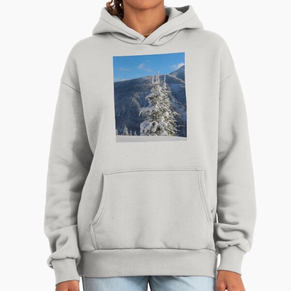 Snow Covered Pine Tree Against Blue Sky - Adult & Kids T-Shirts, Sweatshirts & Hoodies apparel design preview 1